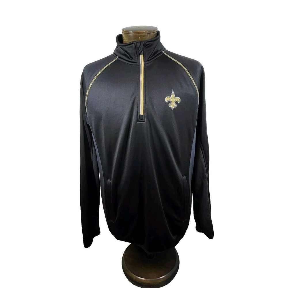 NFL New Orleans Saints Pullover Mens M‎ Black Graphic Logo 1/4 Zip Fleece Lined